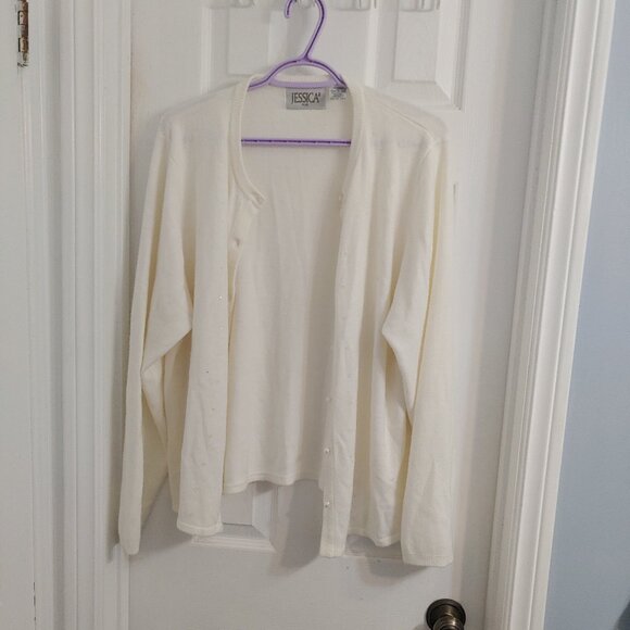 Vintage 90s White cream Sequined Oversized soft girl cardigan - Picture 1 of 5